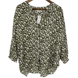 NEW JACHS GIRLFRIEND Green Floral Print Button Down Blouse Size Medium
